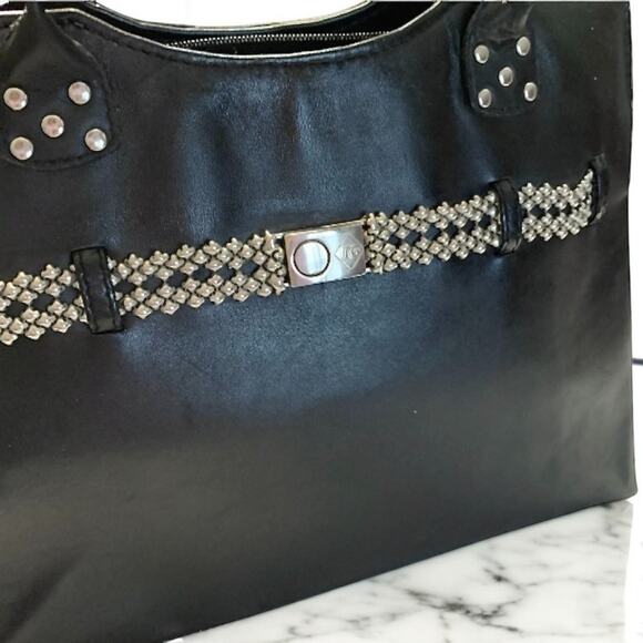 Sergio Gutierrez SG Liquid Metal Black Leather Tote Bag Italy Silver Mesh Chic - Picture 5 of 13